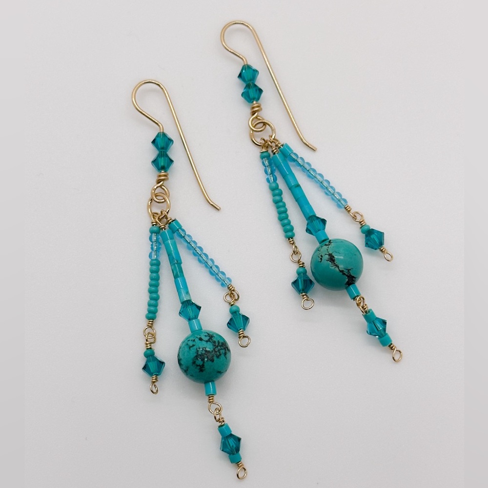 Handmade Earrings with Swarovski crystals, turquoise, seed beads
